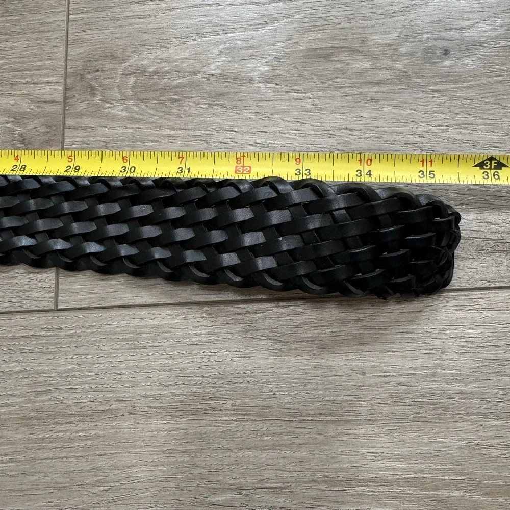 NWT Valerie Steven's Black Braided Bonded Leather Belt Silver Tone Buckle Sz S/M